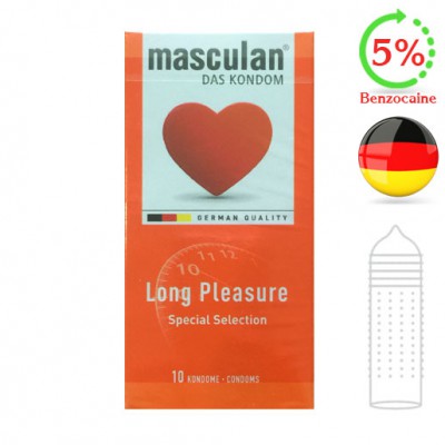 Bao cao su Masculan Long Pleasure có gân gai - hương dâu - kéo dài thời gian của Đức hộp 10 cái